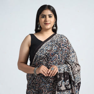 Black - Pedana Block Print Cotton Kalamkari Saree 05
