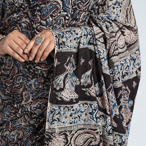 Black - Pedana Block Print Cotton Kalamkari Saree 05