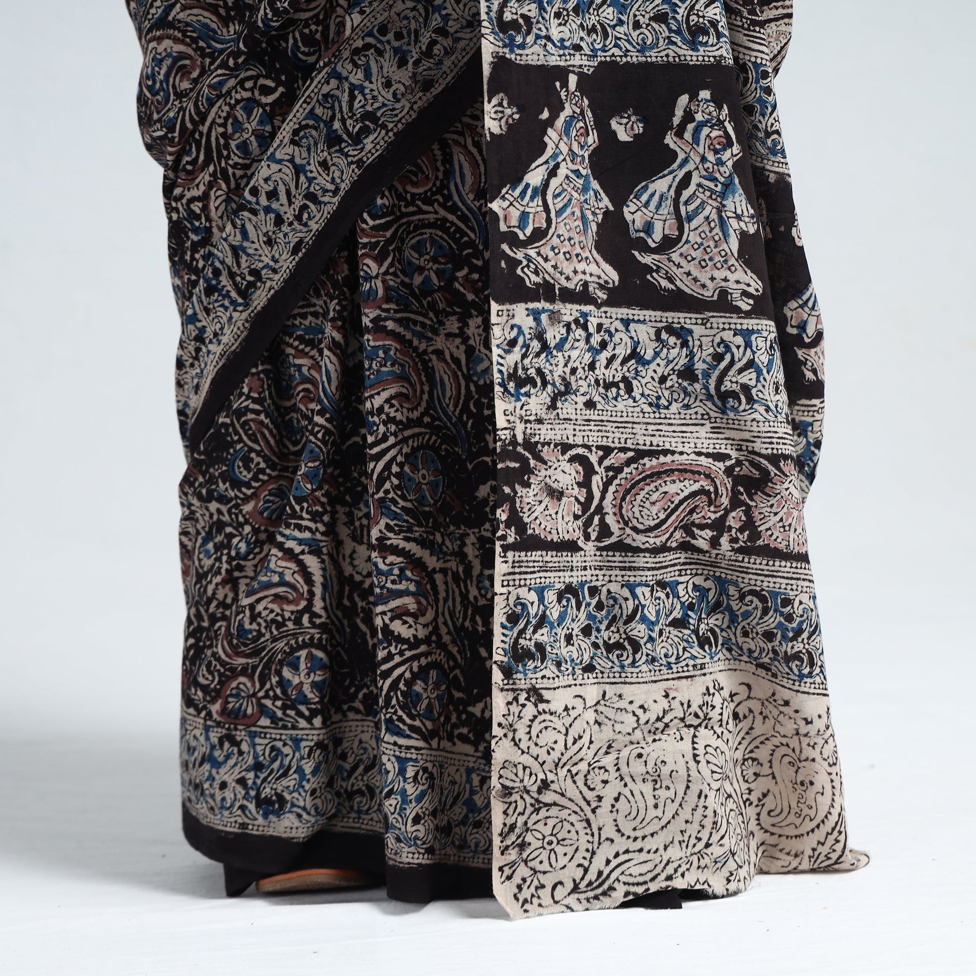 Black - Pedana Block Print Cotton Kalamkari Saree 05