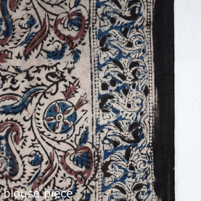Black - Pedana Block Print Cotton Kalamkari Saree 05