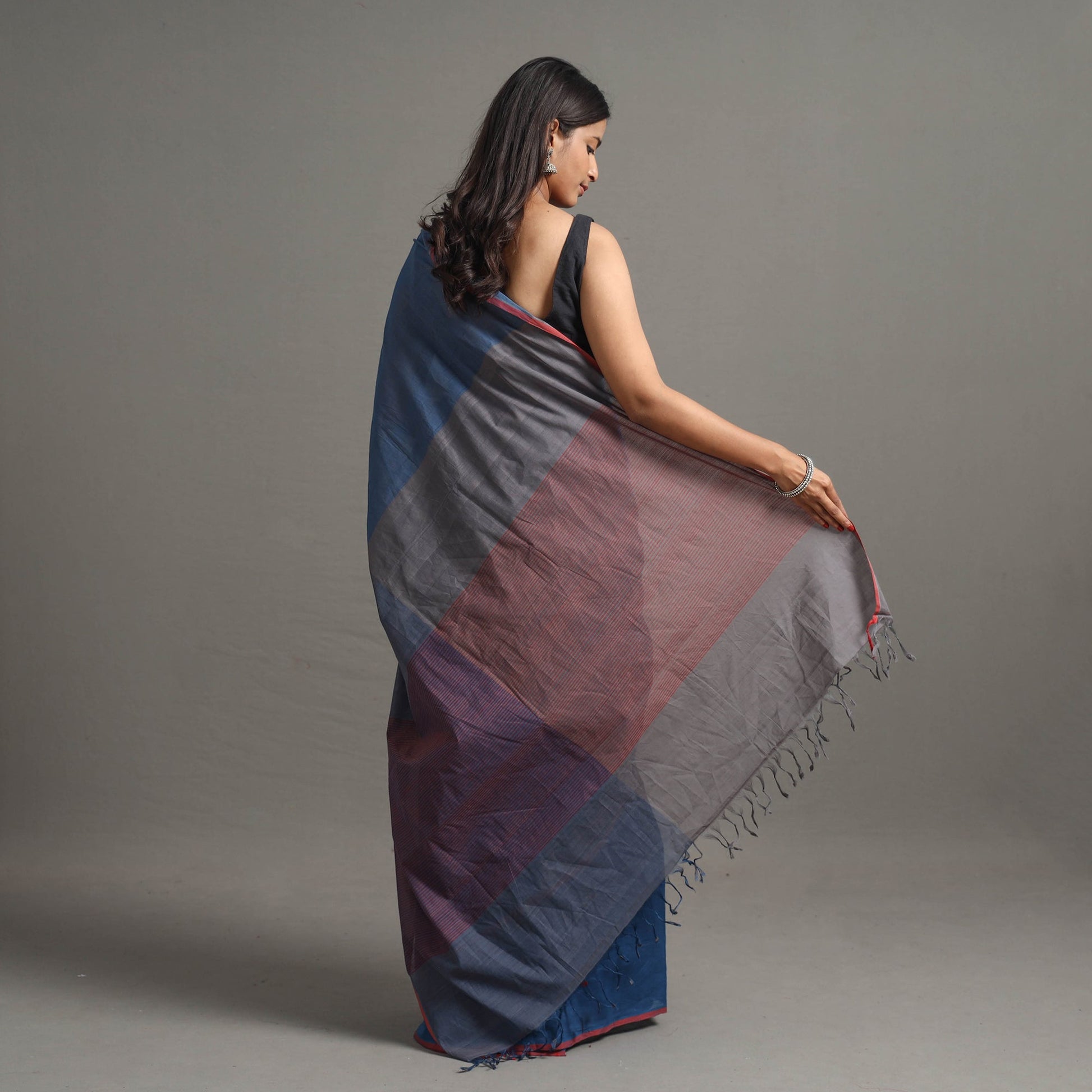 Blue - Half and Half Buta Cotton Handloom Saree 120