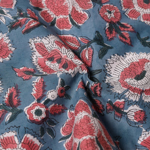 Blue - Floral Block Print Cotton Hand Embroidery Table Napkin 05