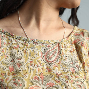 Beige - Kalamkari Block Printed Mul Cotton Flare Dress