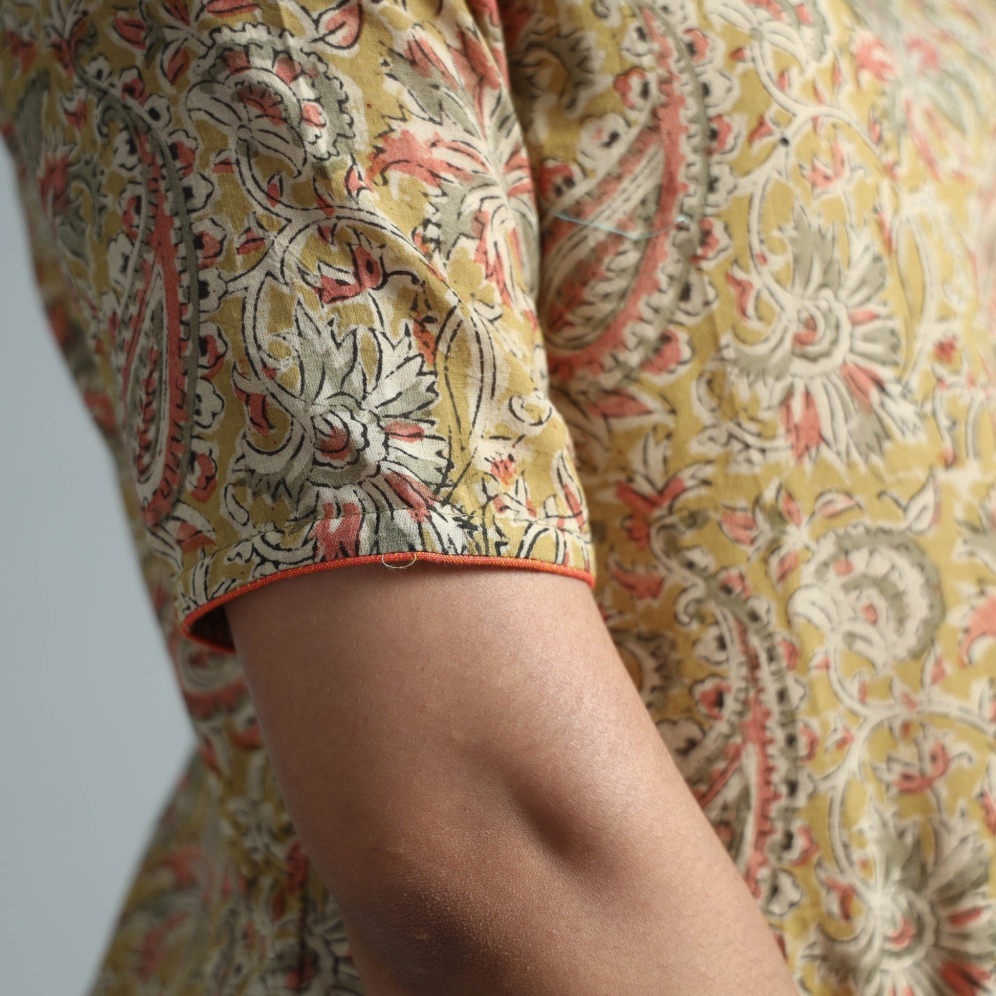 Beige - Kalamkari Block Printed Mul Cotton Flare Dress