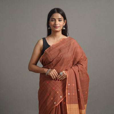 Brown - Kuppadam Turned Weft Cotton Handloom Saree 124
