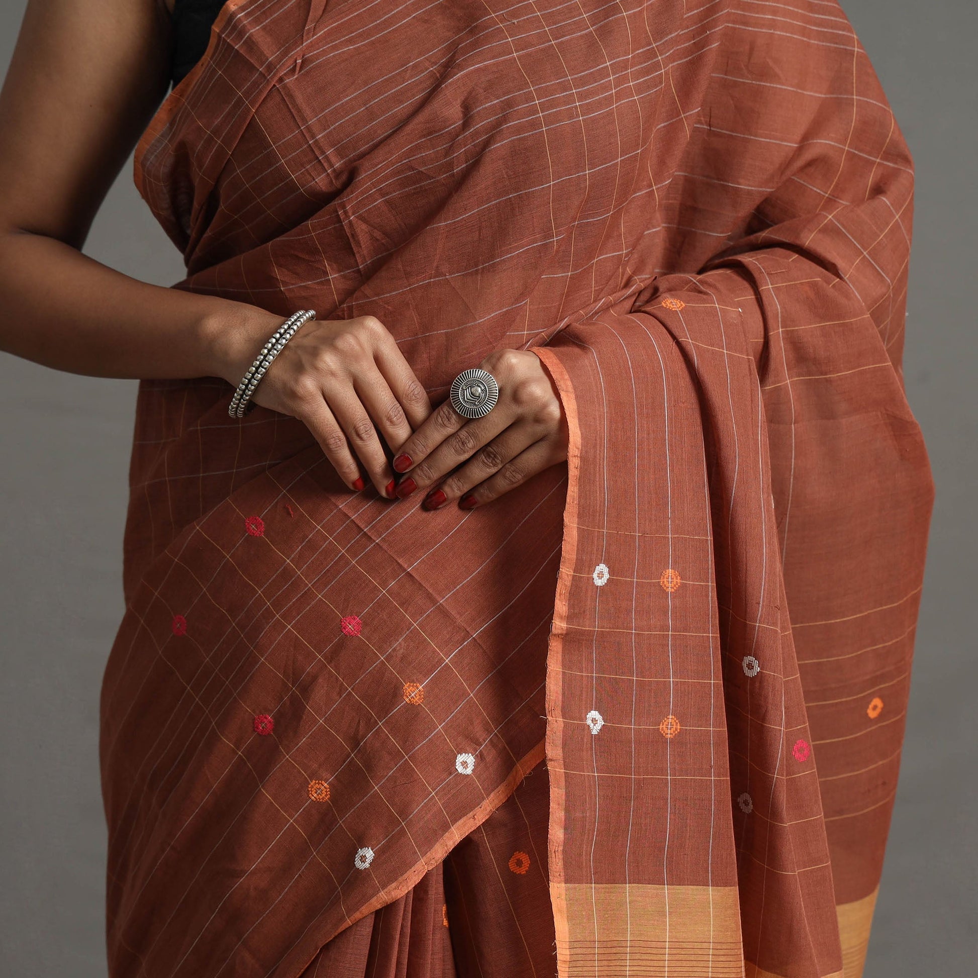 Brown - Kuppadam Turned Weft Cotton Handloom Saree 124