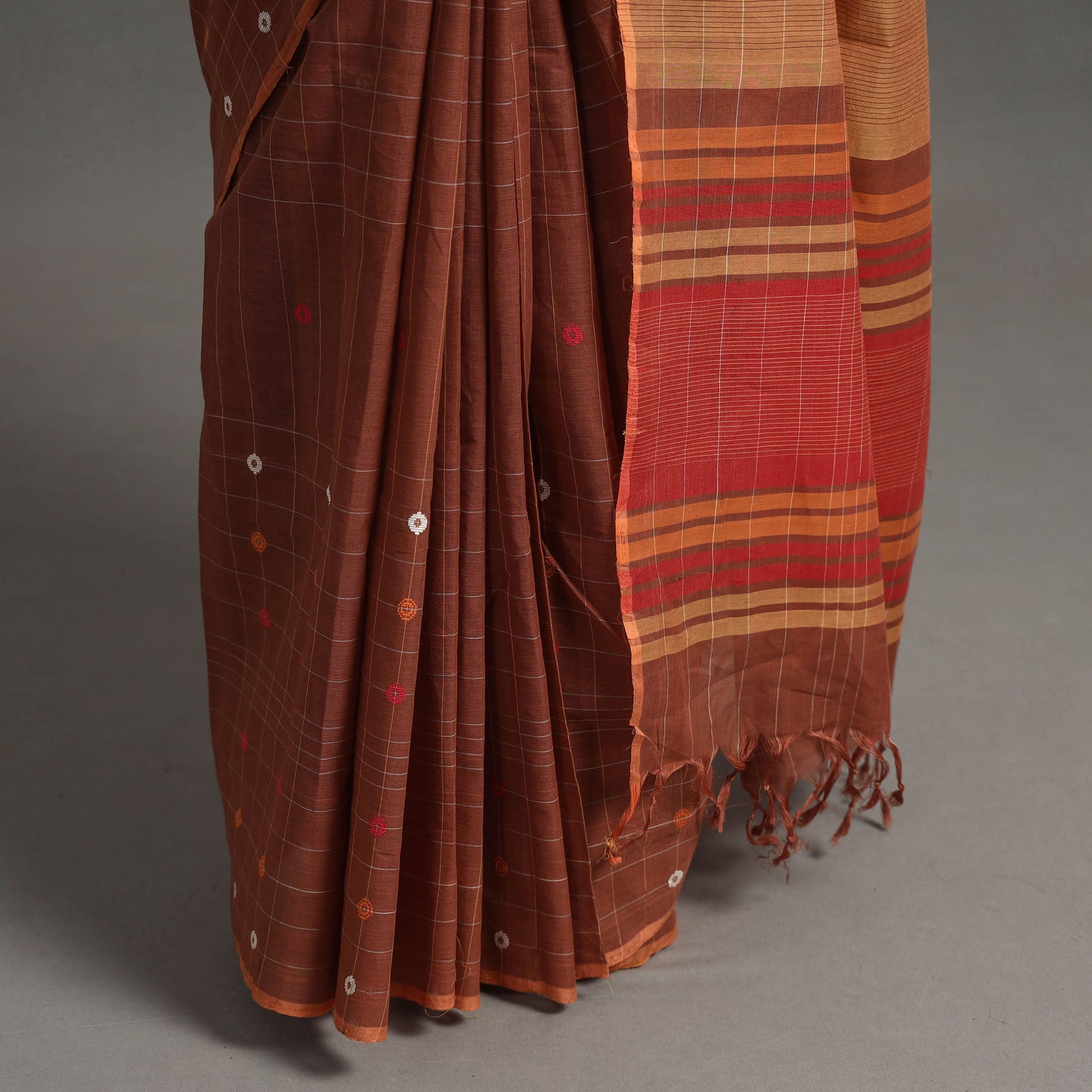 Brown - Kuppadam Turned Weft Cotton Handloom Saree 124