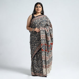 Black - Pedana Block Print Cotton Kalamkari Saree 14