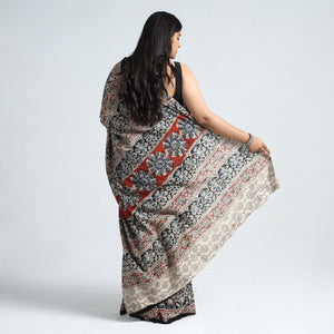 Black - Pedana Block Print Cotton Kalamkari Saree 14