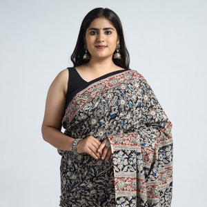 Black - Pedana Block Print Cotton Kalamkari Saree 14