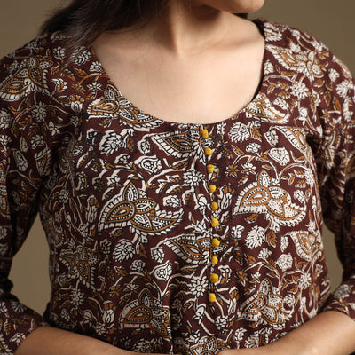 Brown - Bagru Hand Block Printed Cotton A-Line Long Kurta 04