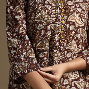 Brown - Bagru Hand Block Printed Cotton A-Line Long Kurta 04