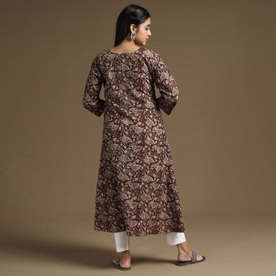 Brown - Bagru Hand Block Printed Cotton A-Line Long Kurta 04
