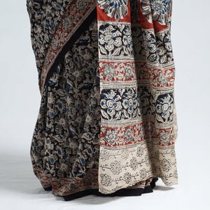 Black - Pedana Block Print Cotton Kalamkari Saree 14