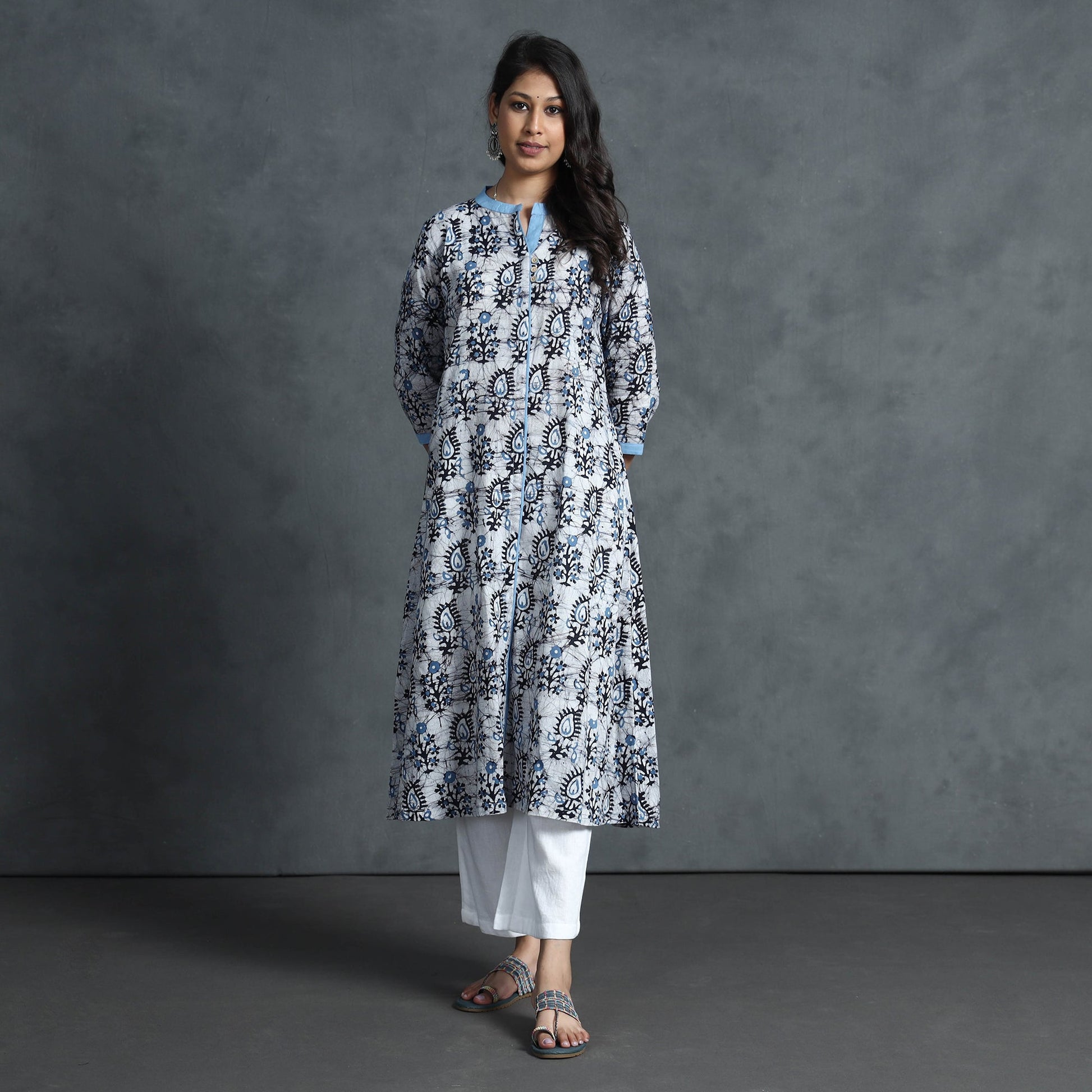 Blue - Hand Batik Printed Cotton Kurta