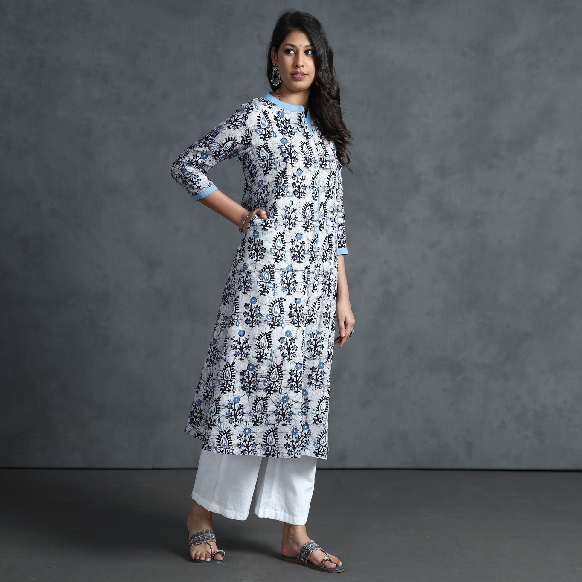 Blue - Hand Batik Printed Cotton Kurta