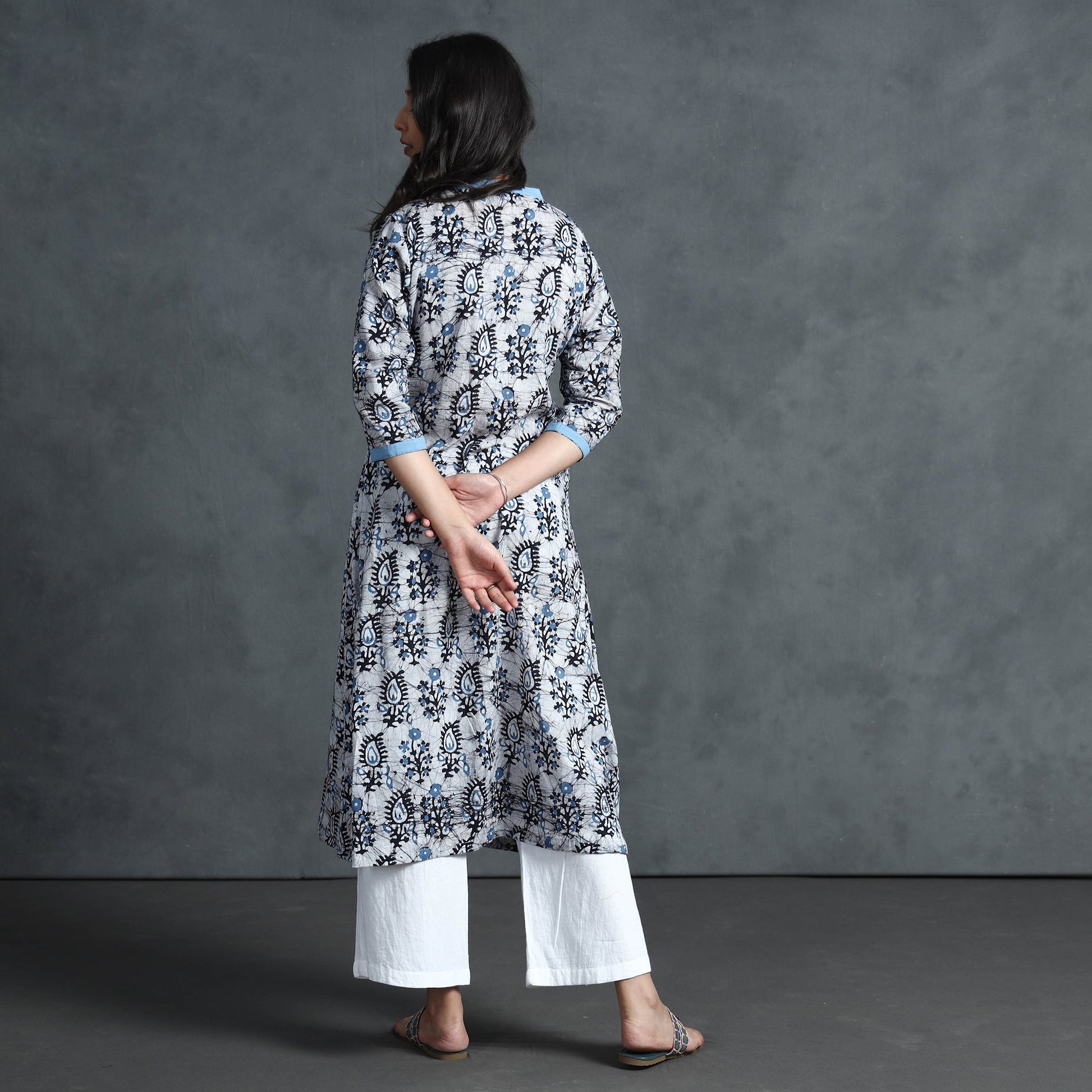 Blue - Hand Batik Printed Cotton Kurta