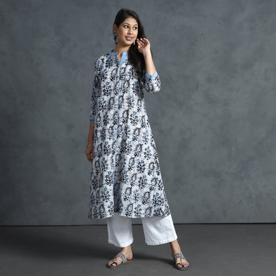 Blue - Hand Batik Printed Cotton Kurta
