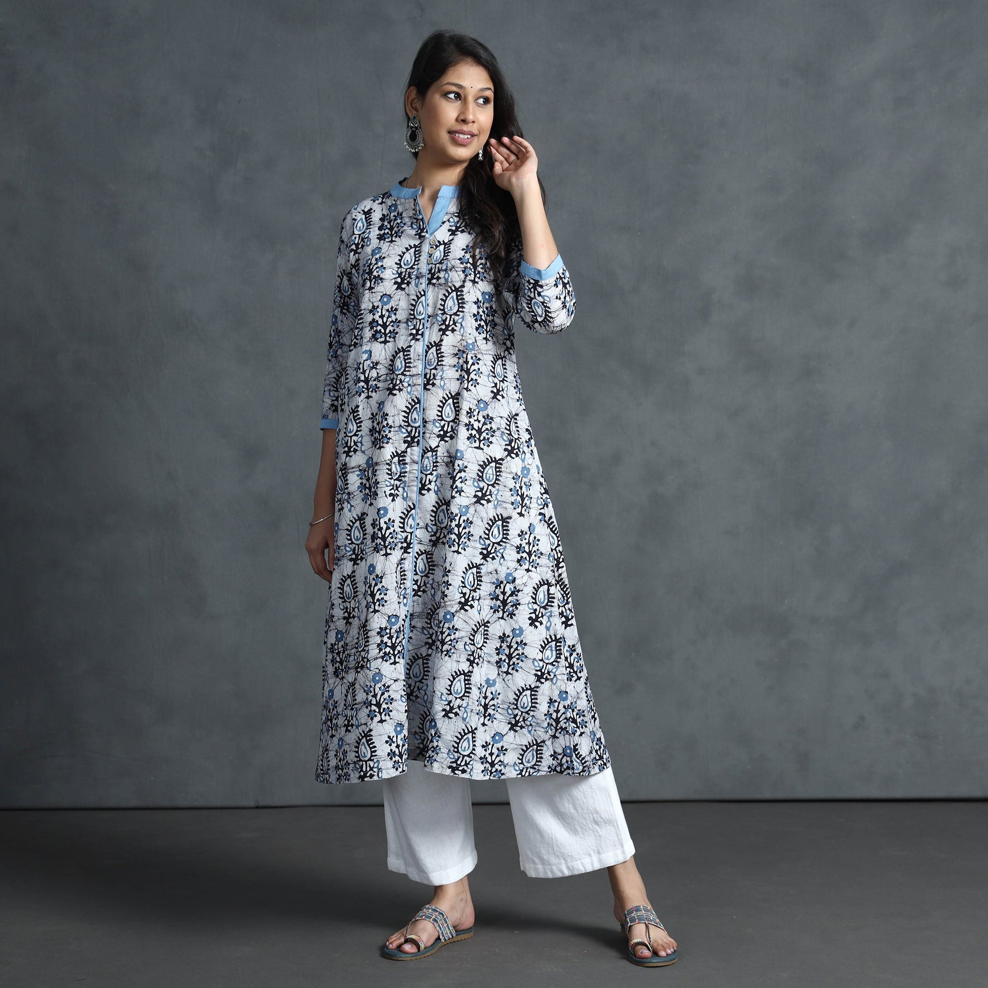 Blue - Hand Batik Printed Cotton Kurta