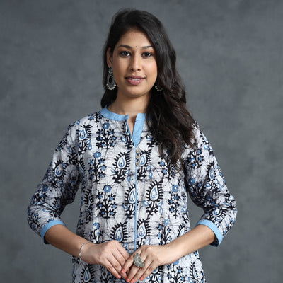 Blue - Hand Batik Printed Cotton Kurta