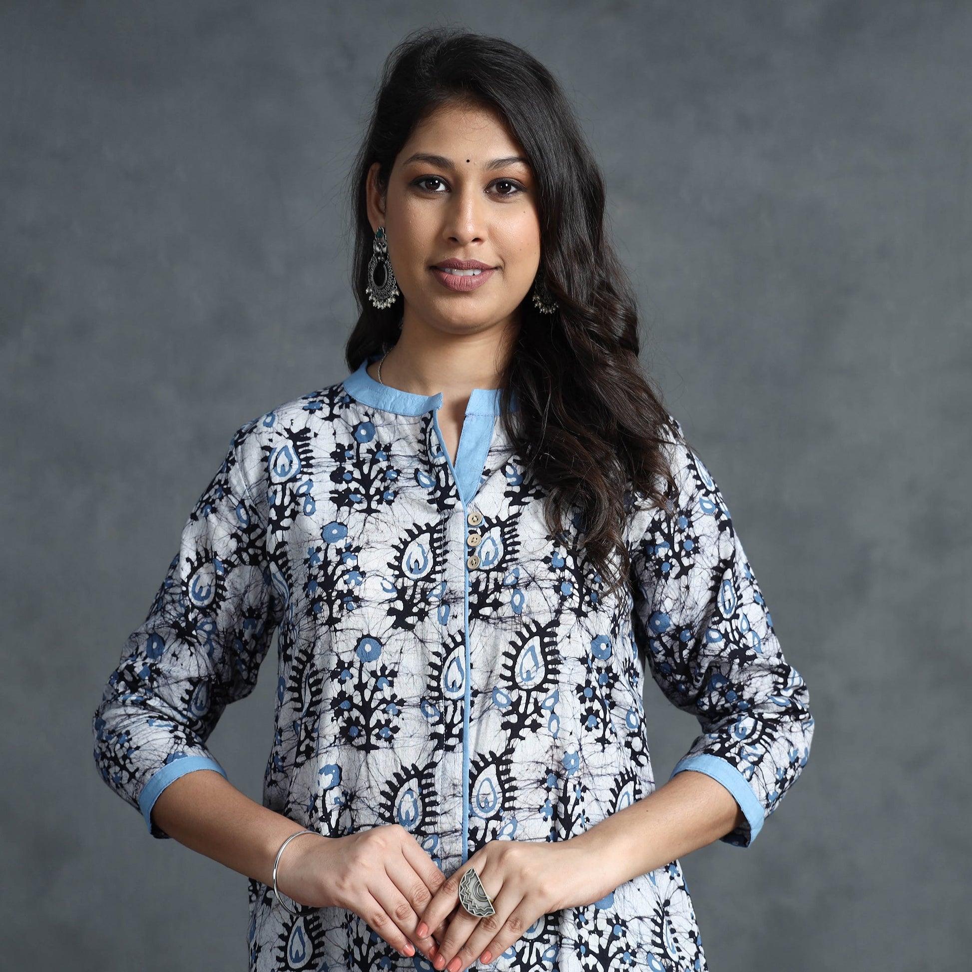 Blue - Hand Batik Printed Cotton Kurta