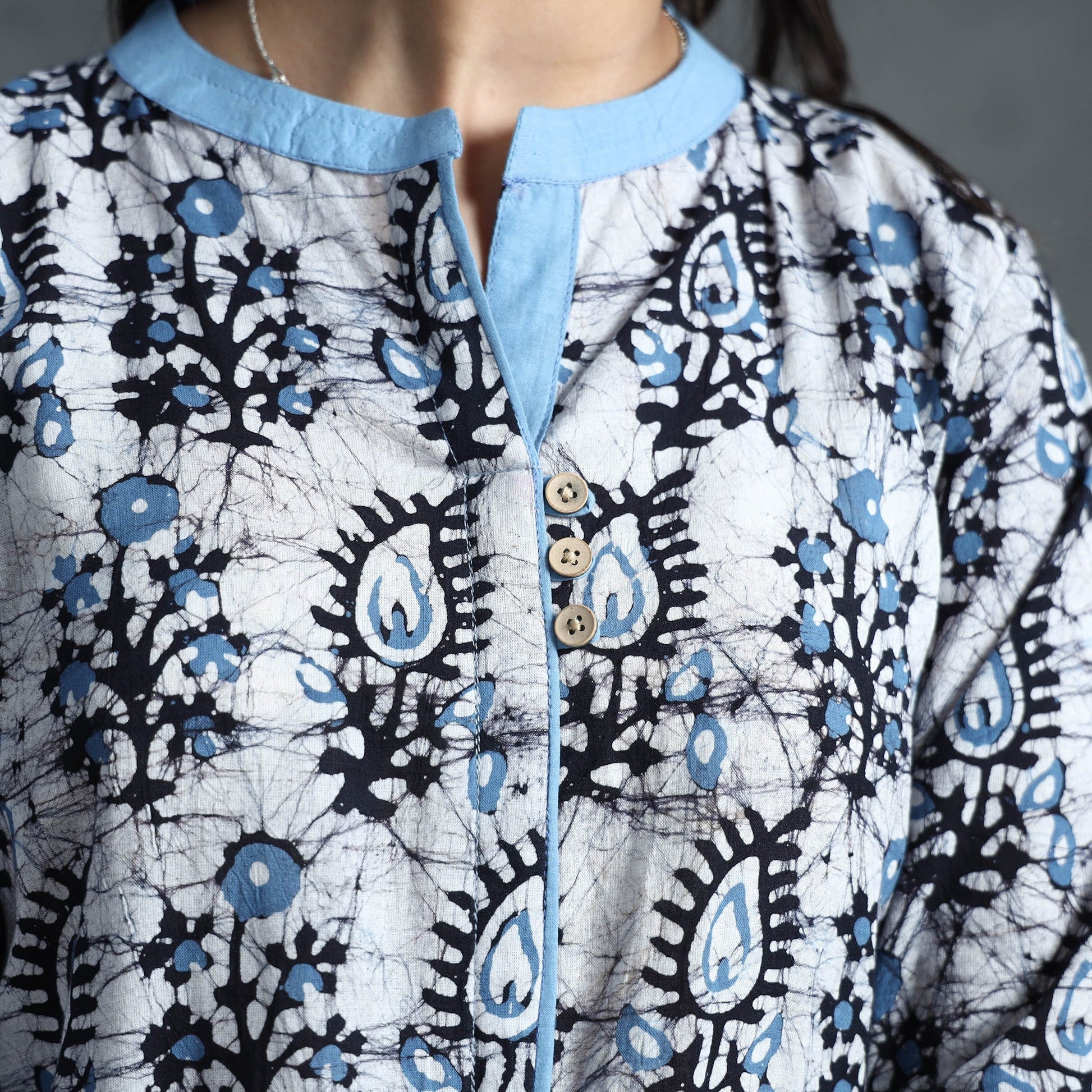 Blue - Hand Batik Printed Cotton Kurta