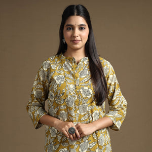 Brown - Bagru Hand Block Printed Cotton Long Straight Kurta