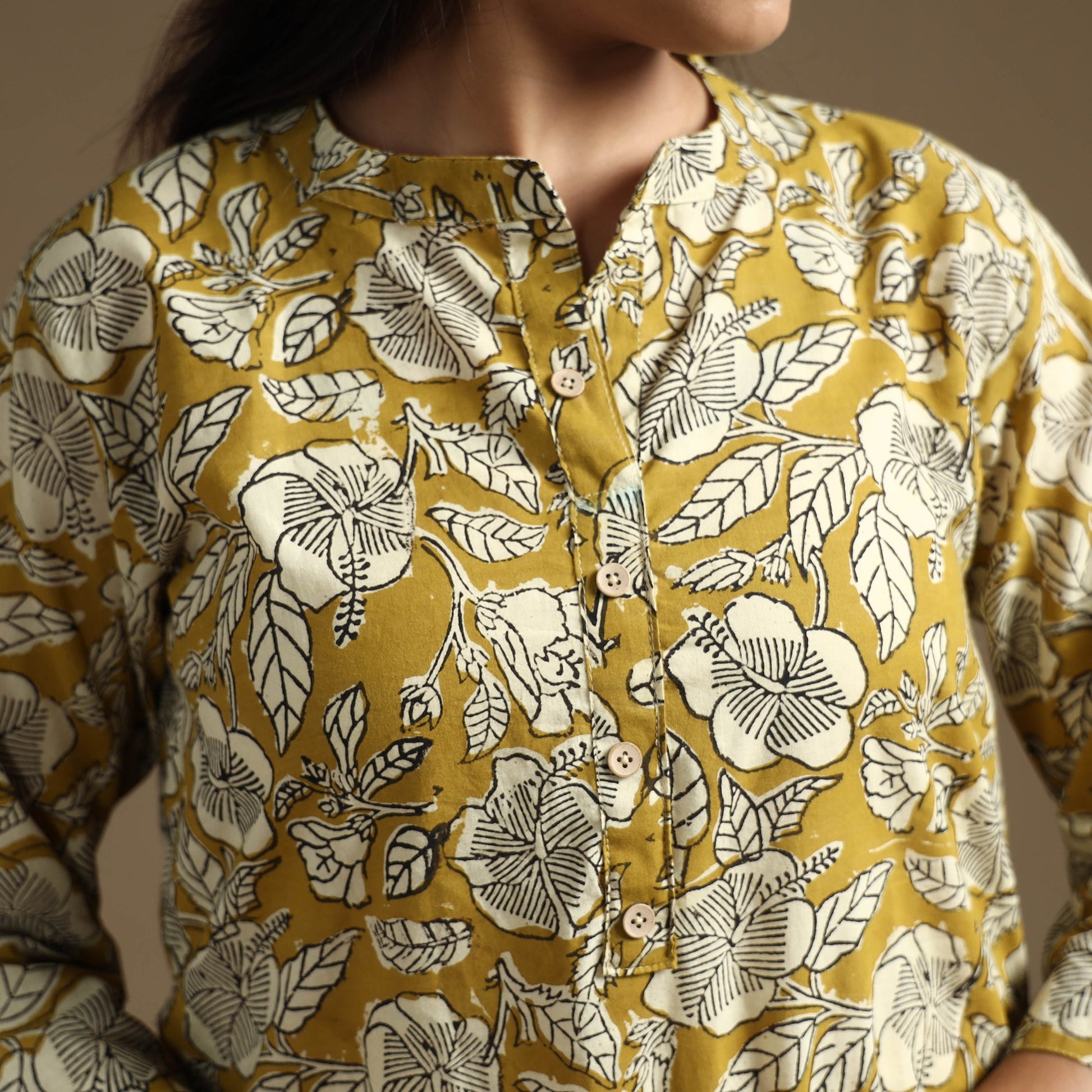 Brown - Bagru Hand Block Printed Cotton Long Straight Kurta