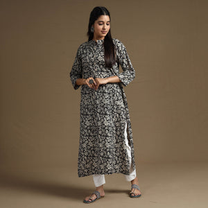 Black - Bagru Hand Block Printed Cotton Long Kurta