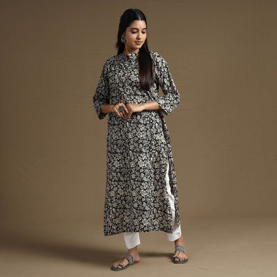 Black - Bagru Hand Block Printed Cotton Long Kurta