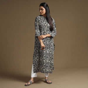 Black - Bagru Hand Block Printed Cotton Long Kurta