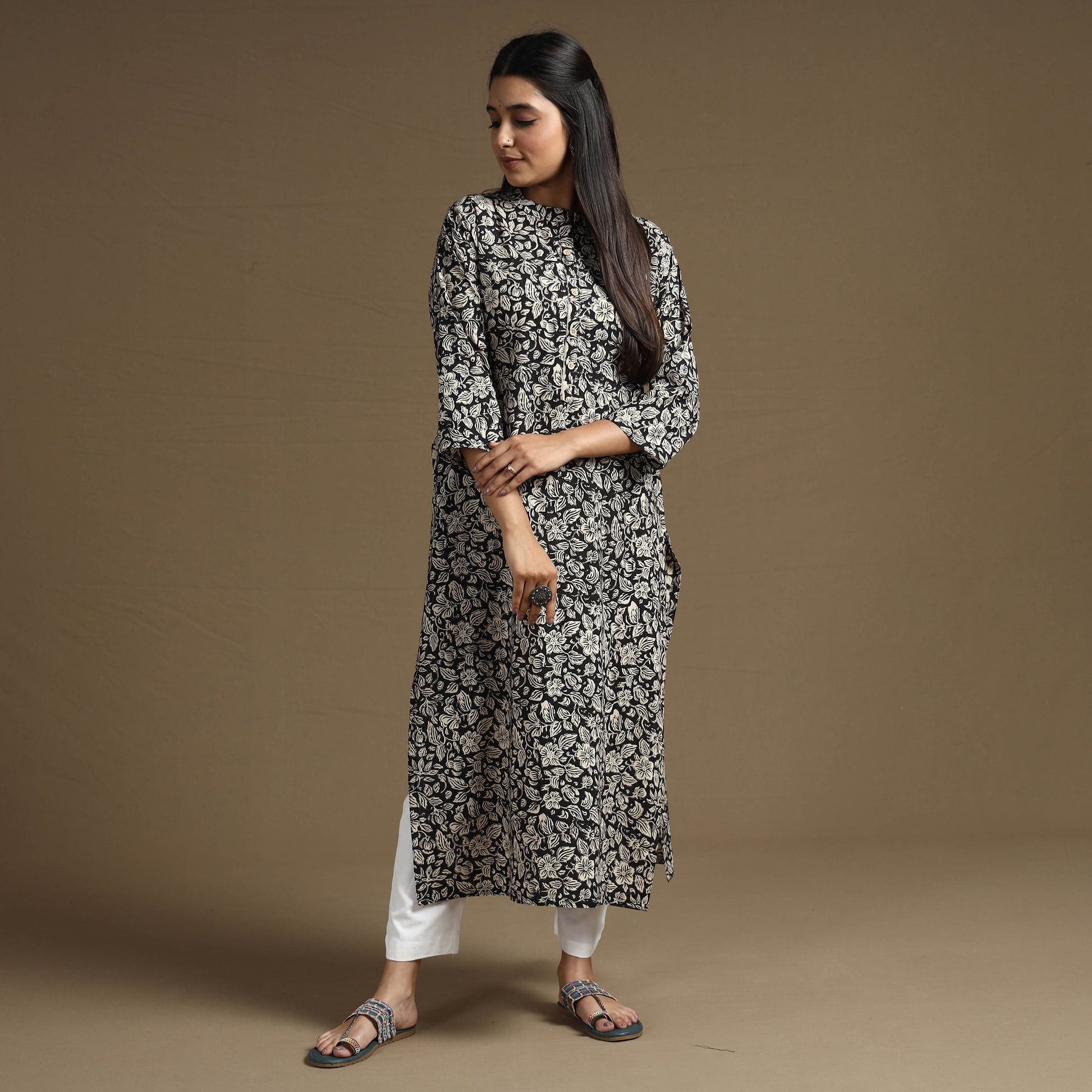Black - Bagru Hand Block Printed Cotton Long Kurta