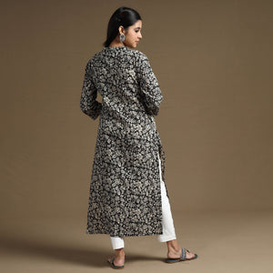 Black - Bagru Hand Block Printed Cotton Long Kurta
