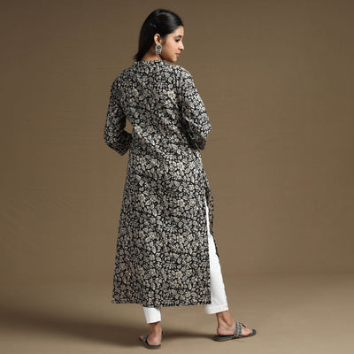 Black - Bagru Hand Block Printed Cotton Long Kurta