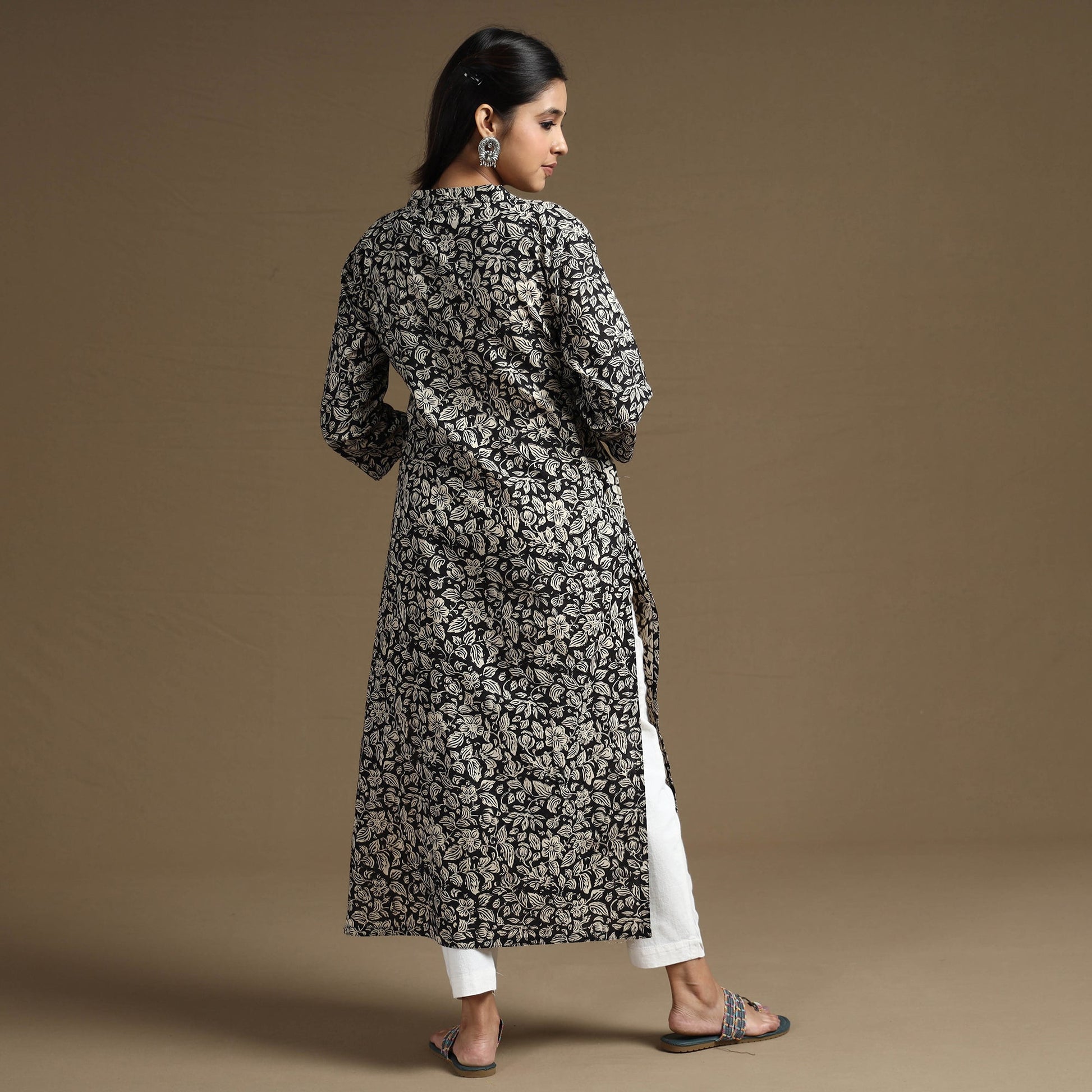 Black - Bagru Hand Block Printed Cotton Long Kurta