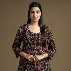 Black - Bagru Hand Block Printed Cotton A-Line Long Kurta