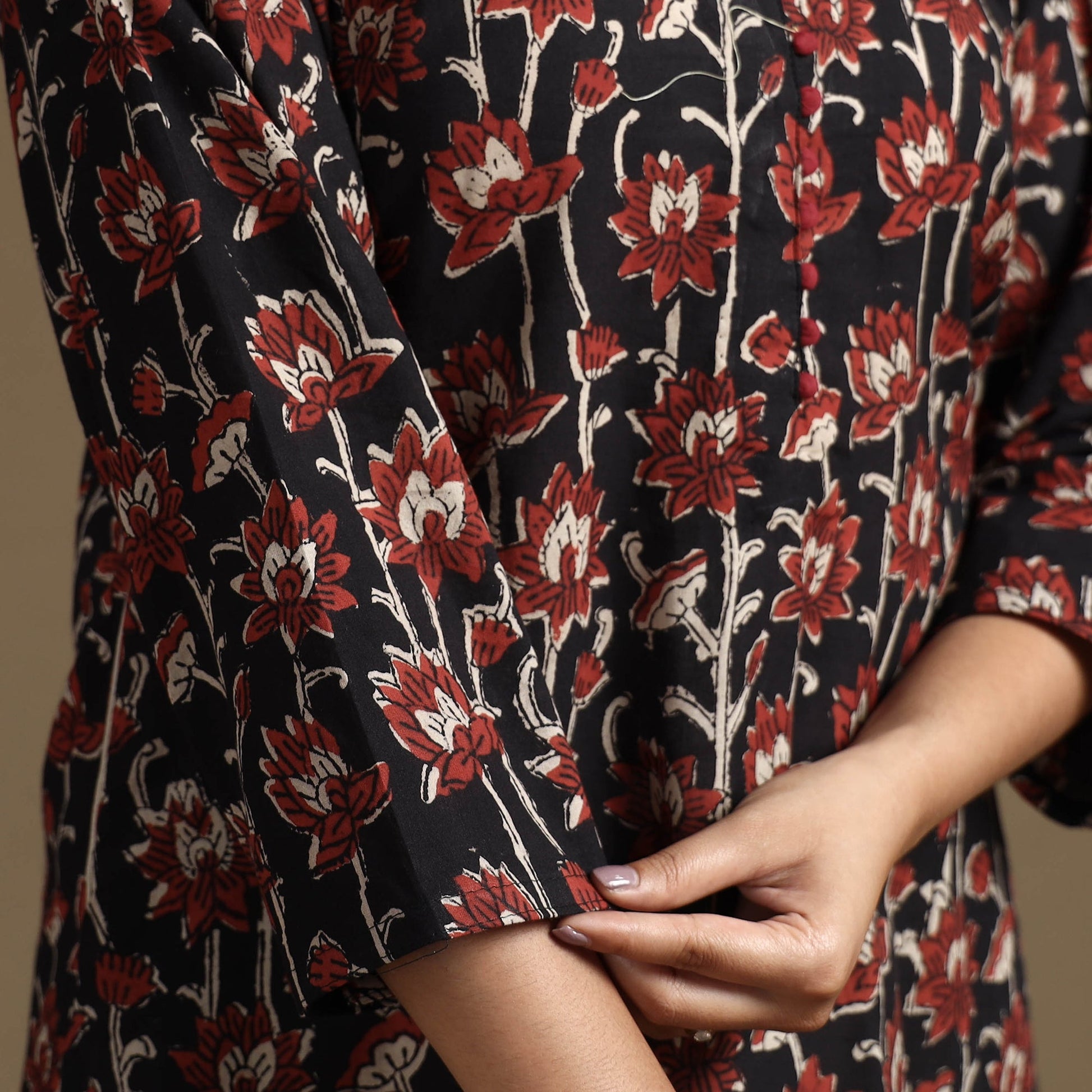Black - Bagru Hand Block Printed Cotton A-Line Long Kurta