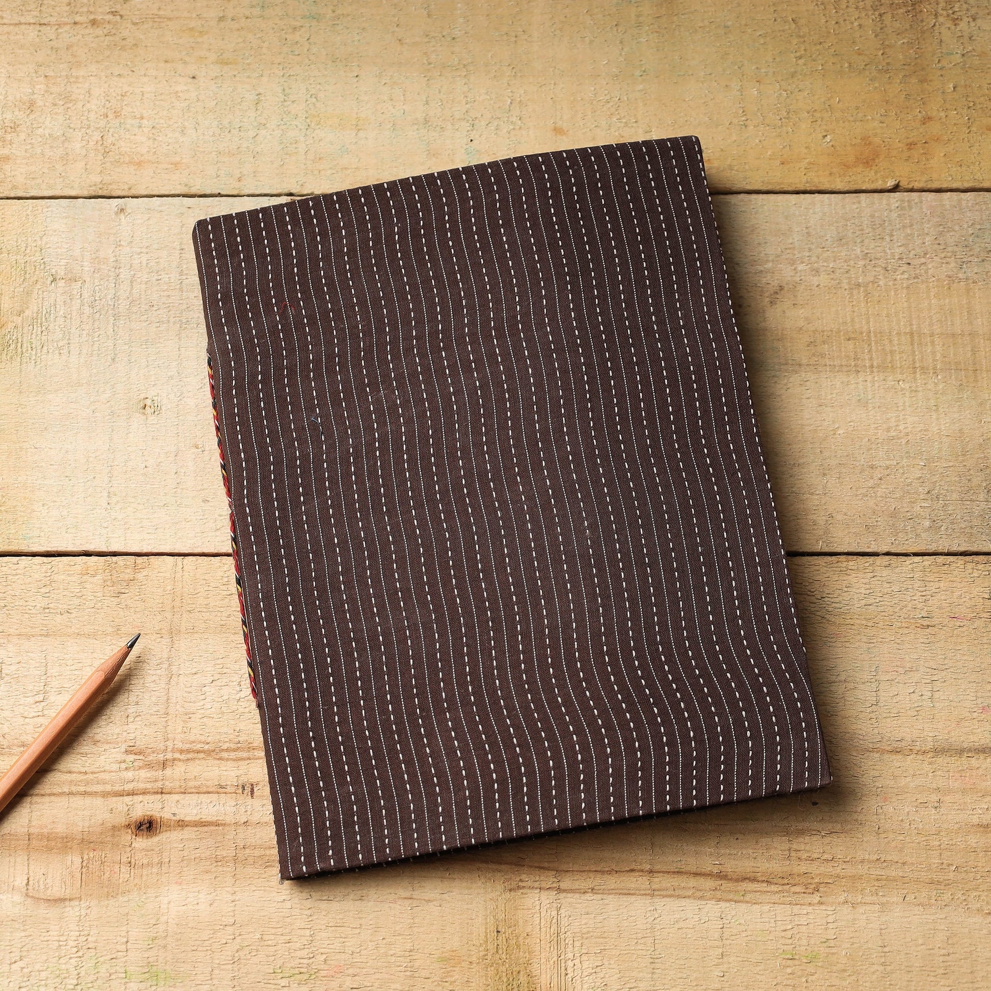 Brown - Kantha Stitch Fabric Cover Handmade Paper Notebook (9 x 7 in)