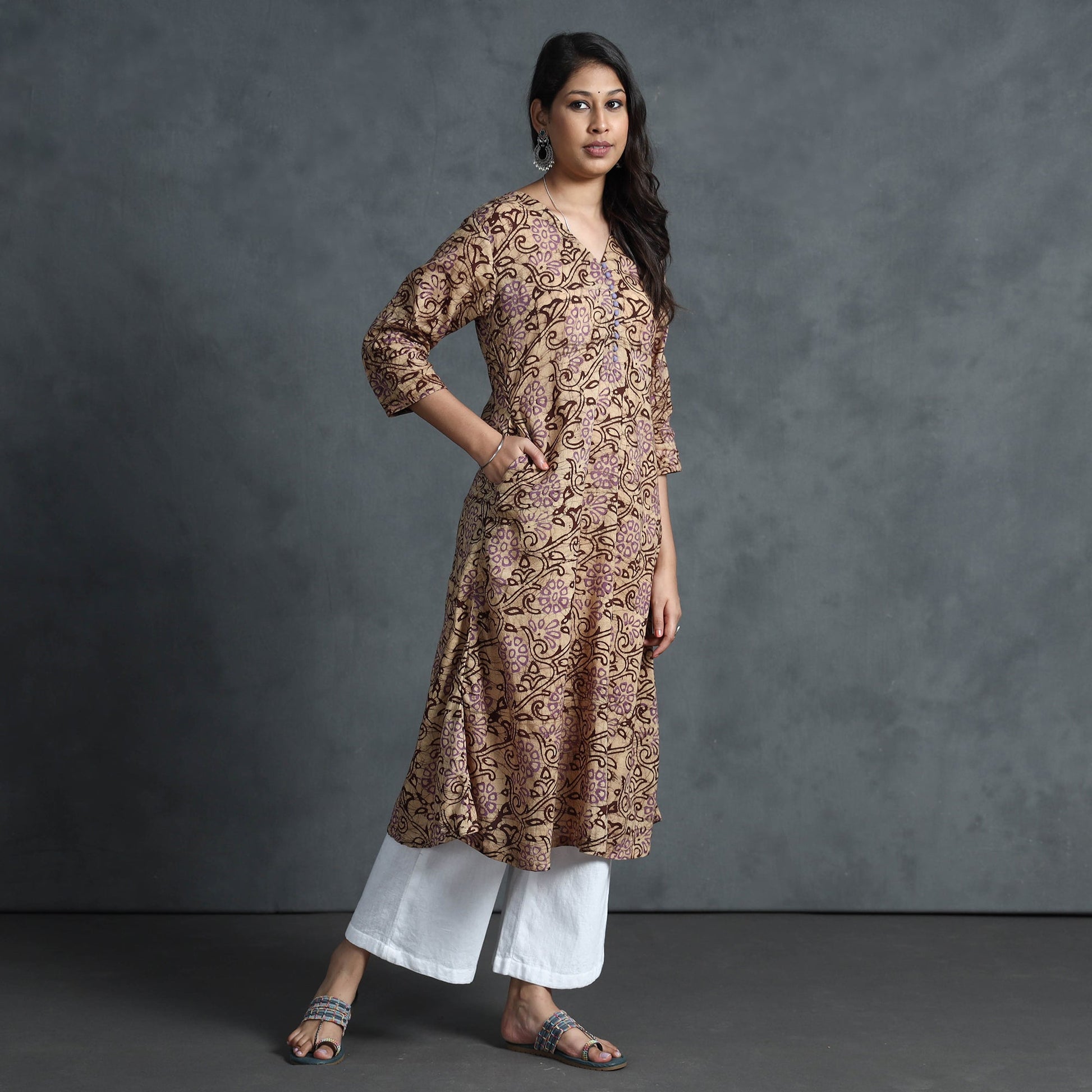 Brown - Hand Batik Printed Cotton Kurta