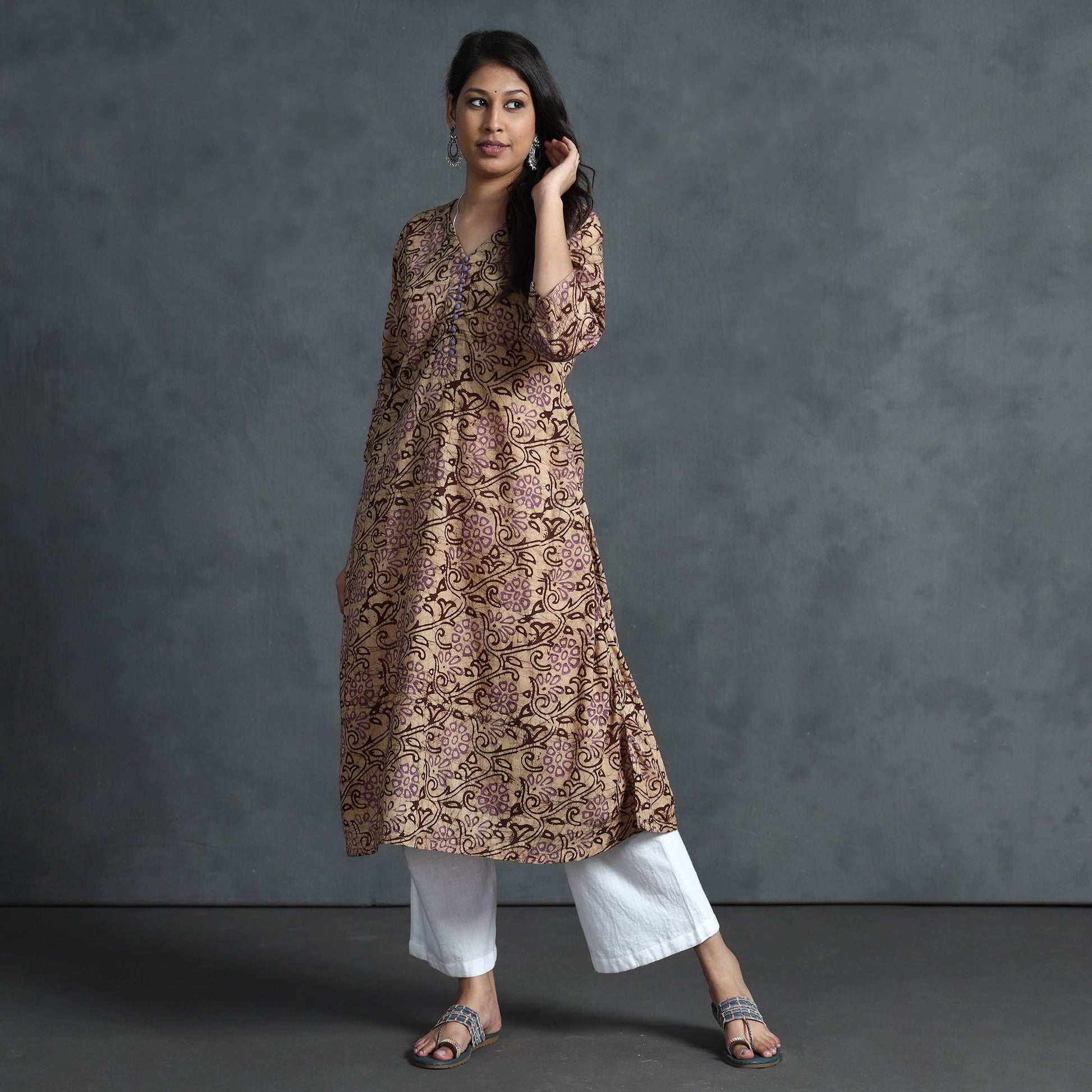 Brown - Hand Batik Printed Cotton Kurta