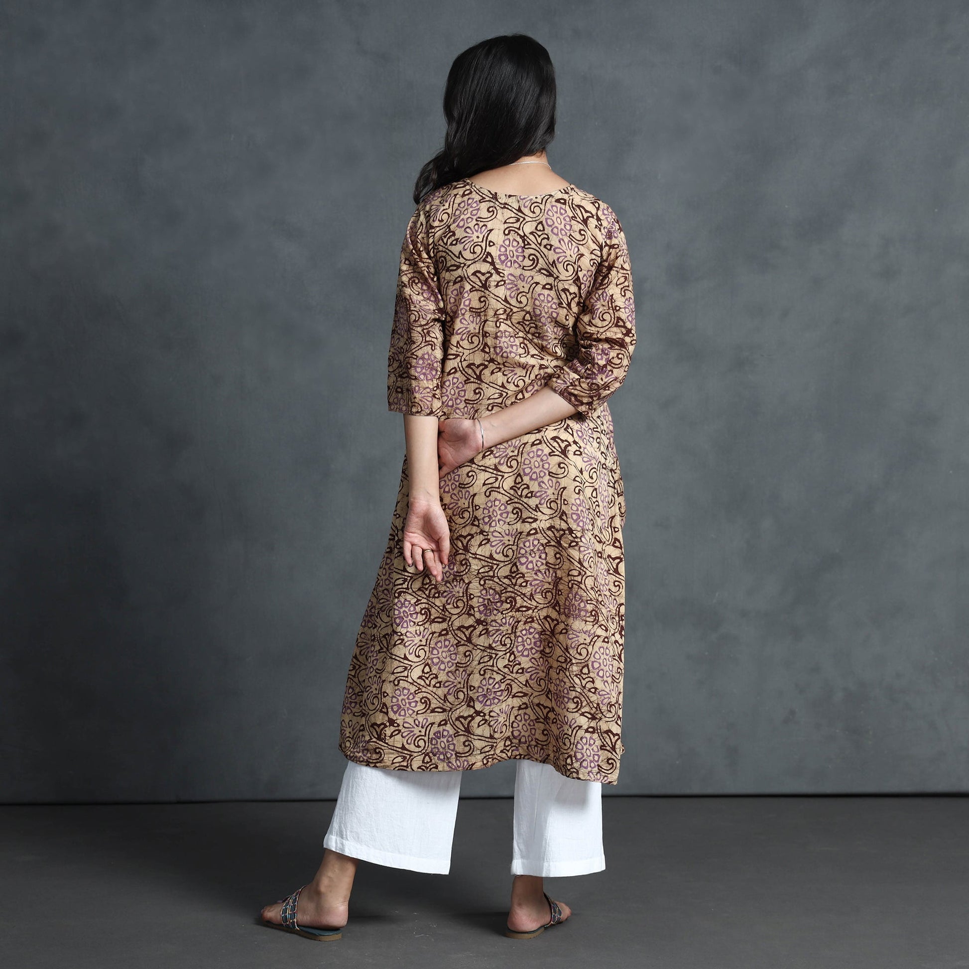 Brown - Hand Batik Printed Cotton Kurta