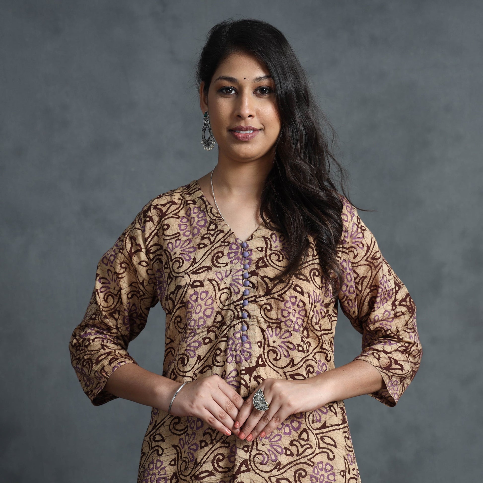 Brown - Hand Batik Printed Cotton Kurta