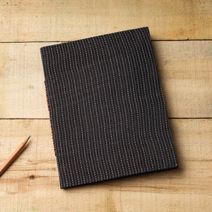 Black - Kantha Stitch Fabric Cover Handmade Paper Notebook (9 x 7 in)