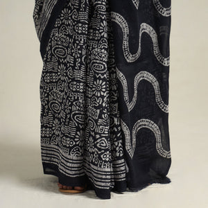 Black - Mul Cotton Hand Batik Print Saree
