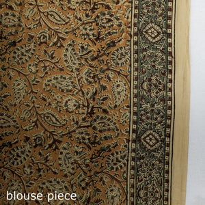 Beige - Pedana Block Print Cotton Kalamkari Saree
