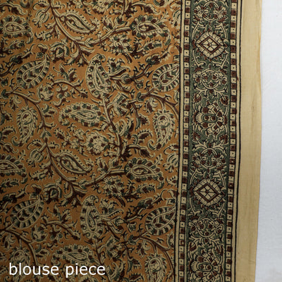 Beige - Pedana Block Print Cotton Kalamkari Saree