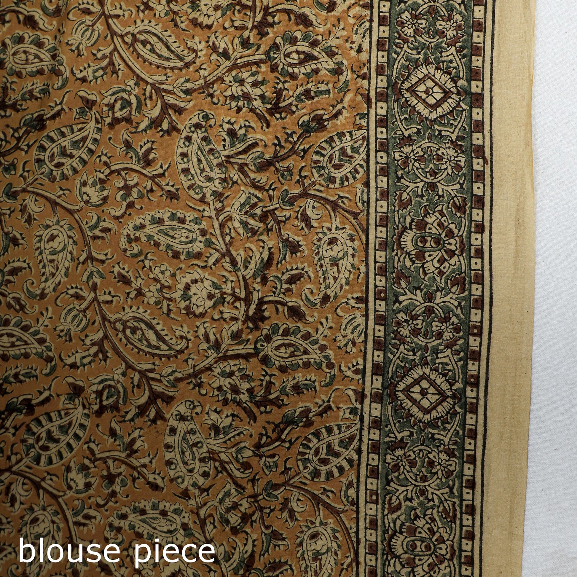 Beige - Pedana Block Print Cotton Kalamkari Saree