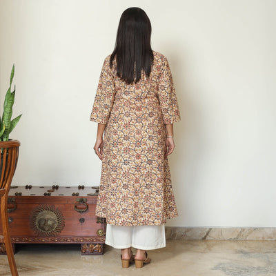 Beige - Pedana Kalamkari Hand Block Printed Cotton A-Line Kurta 07