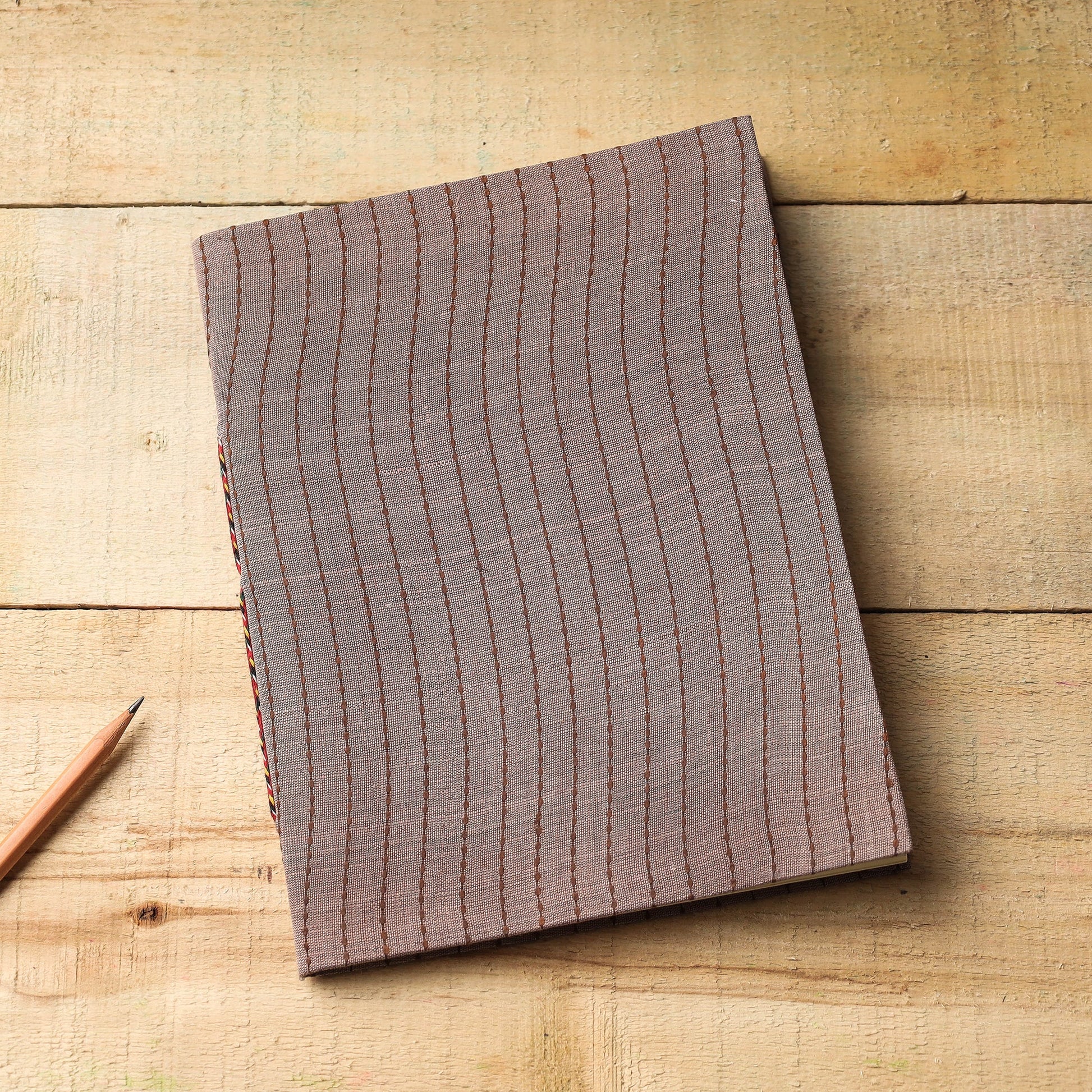 Brown - Kantha Stitch Fabric Cover Handmade Paper Notebook (9 x 7 in)