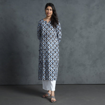 Blue - Hand Batik Printed Cotton Kurta